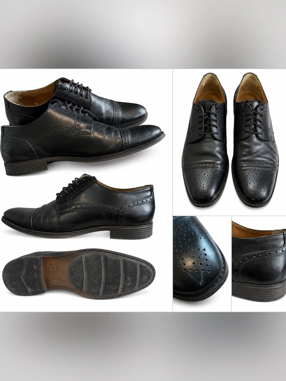 Johnston and Murphy Black Leather Cap-Toe Oxford Dress Shoes